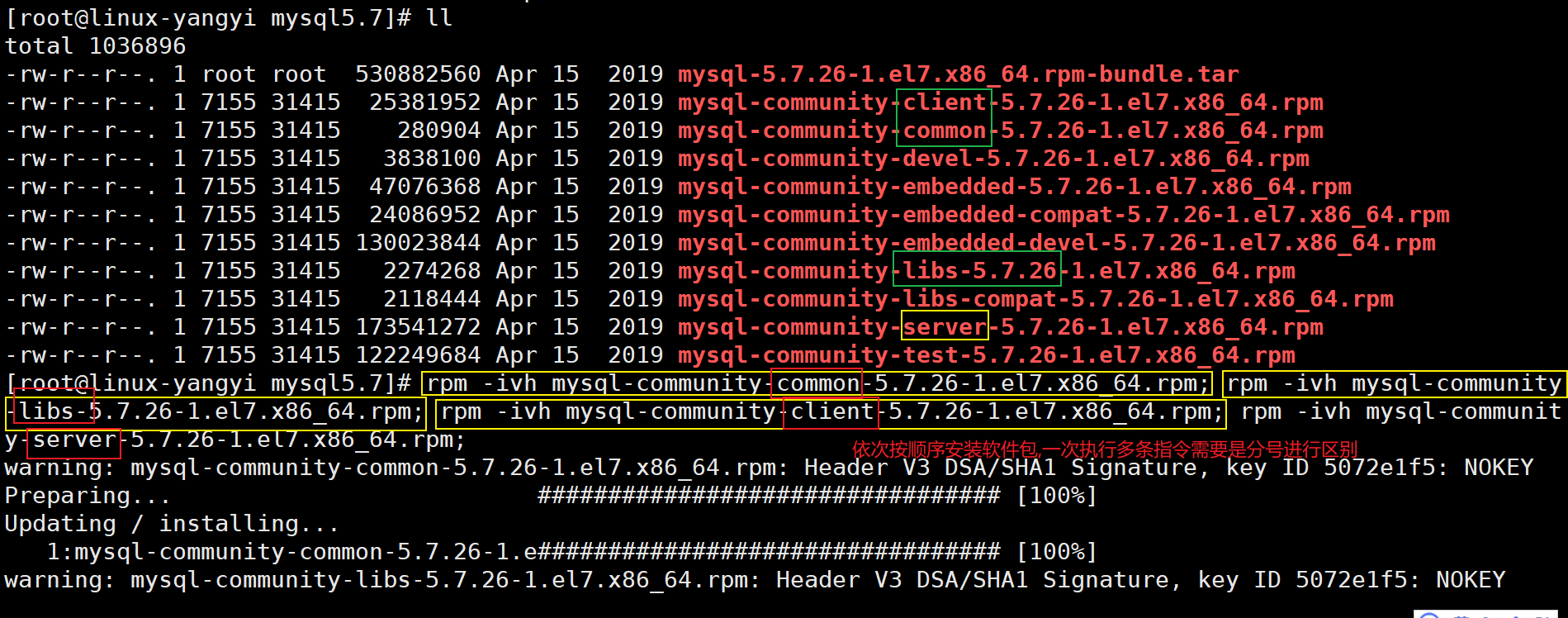 依次安装MySQL的软件包 杨逸